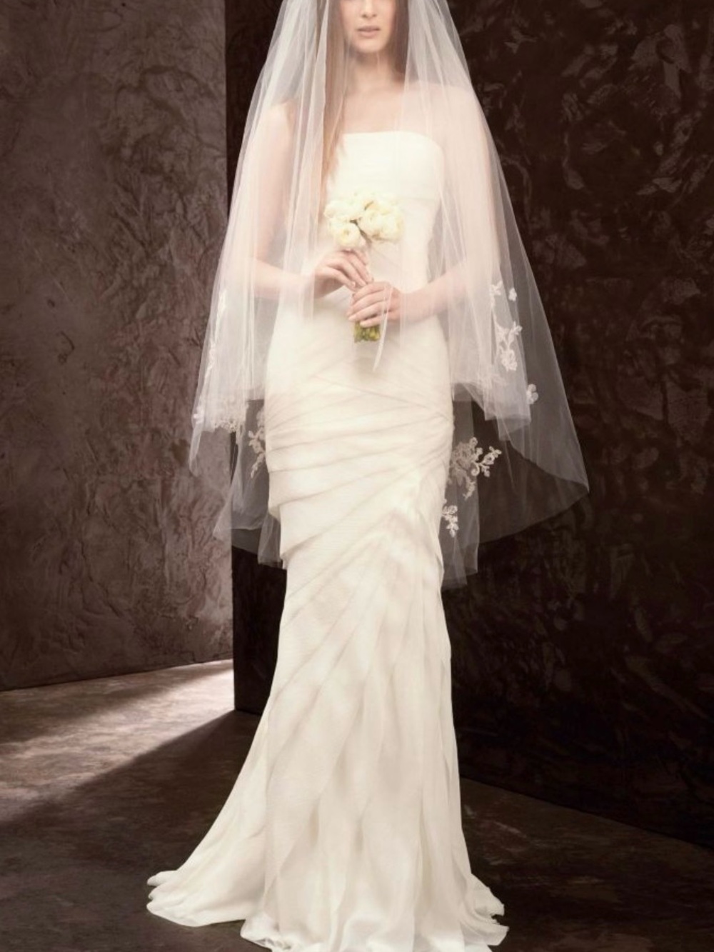 White by Vera Wang Crinkle Chiffon Tiered Ruffles Wedding Dress VW351146 IVORY 8